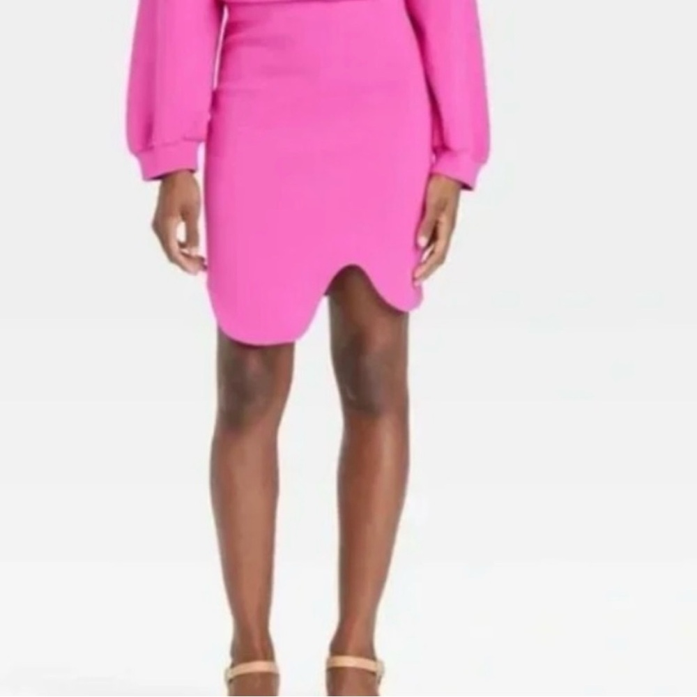 Sammy B Target Pink Ponte Scuba Knit Squiggle Wave Hem Stretch Skirt S